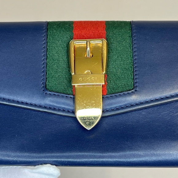 Gucci‎ Sylvie Continental Wallet in blue calfskin leather. - Picture 11 of 14